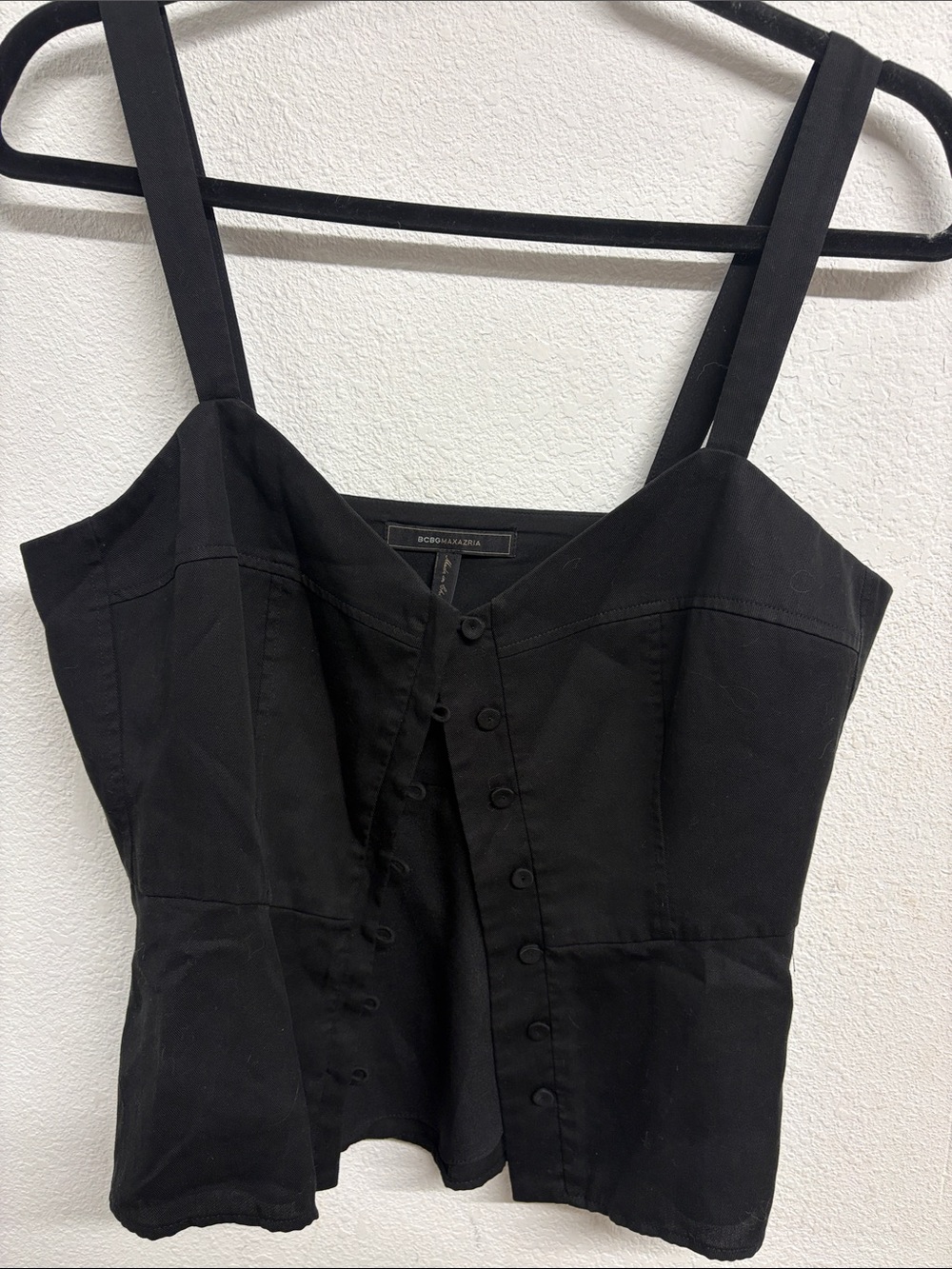 BCBGMaxAzria Black Button-Front Corset Top
